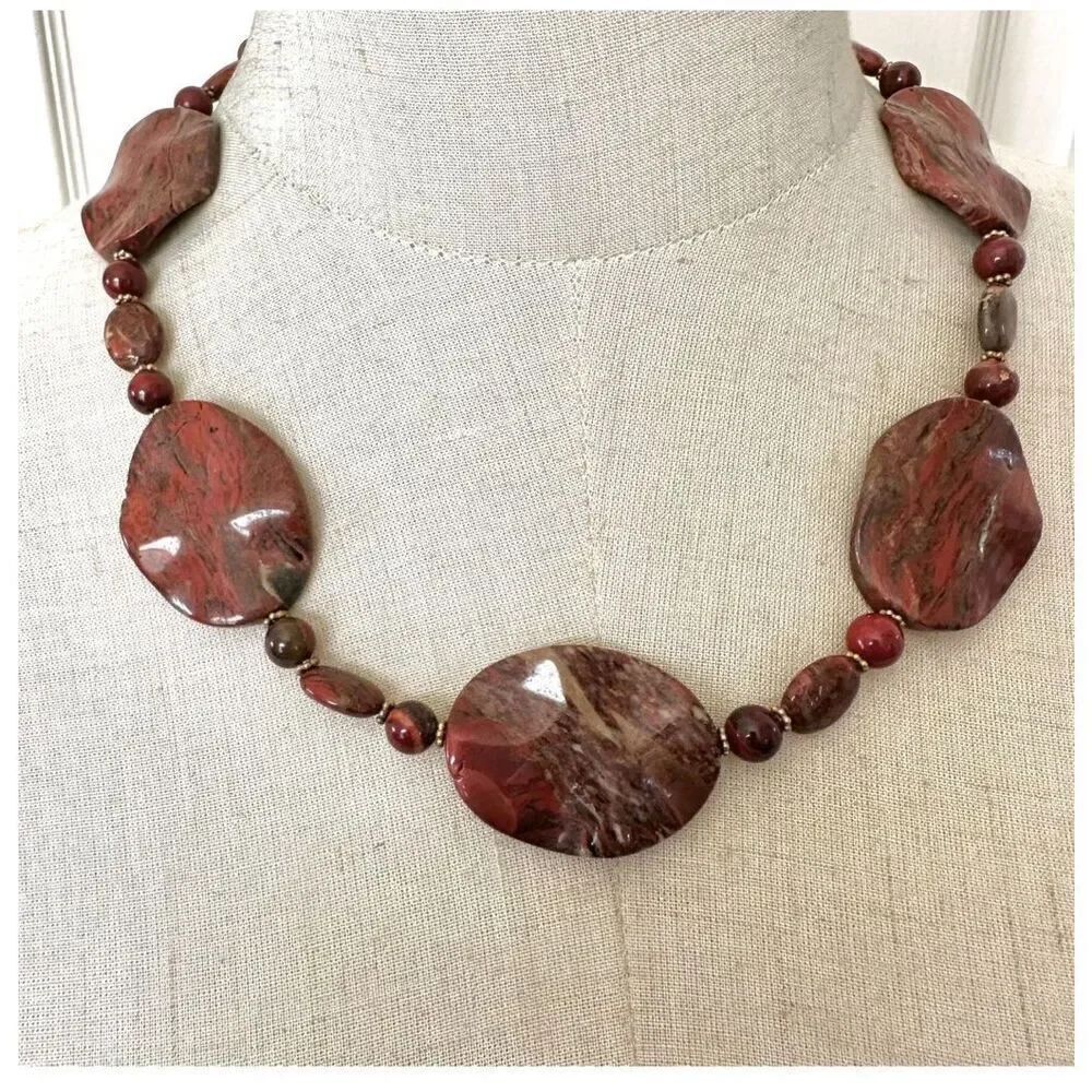 red rutilated jasper flat stone choker necklace